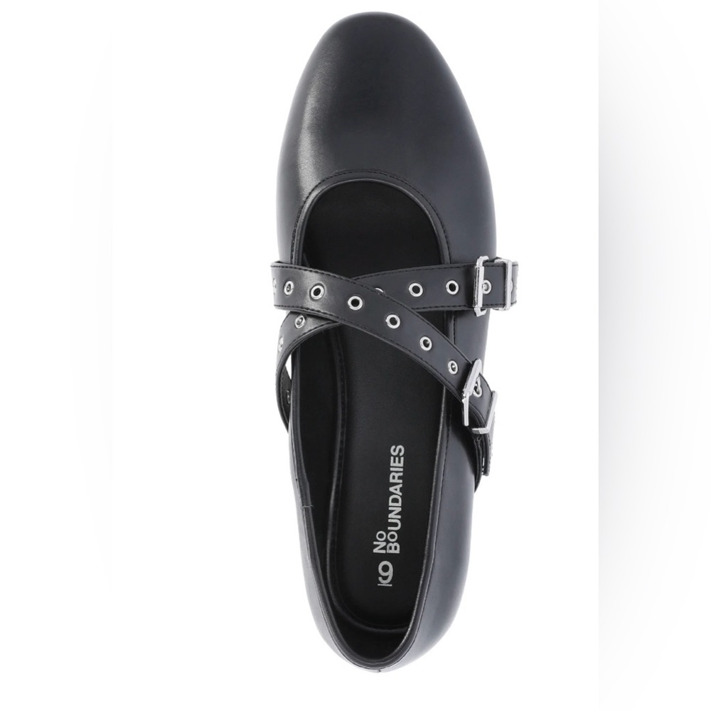 NWT No‎ Boundaries Black Mary Jane Ballet Flats Cross Band Buckle Shoes Size 9.5
